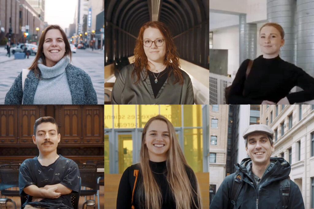 Ensemble de 6 photos d'étudiants, dans différent décor urbain